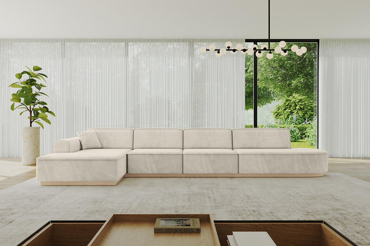 ECKSOFA Ottomane Links IREA-L3 - 413x171x83 cm Dunkelgrau - Ecru, Holzwerkstoff/Textil (413/171cm) - ALTDECOR