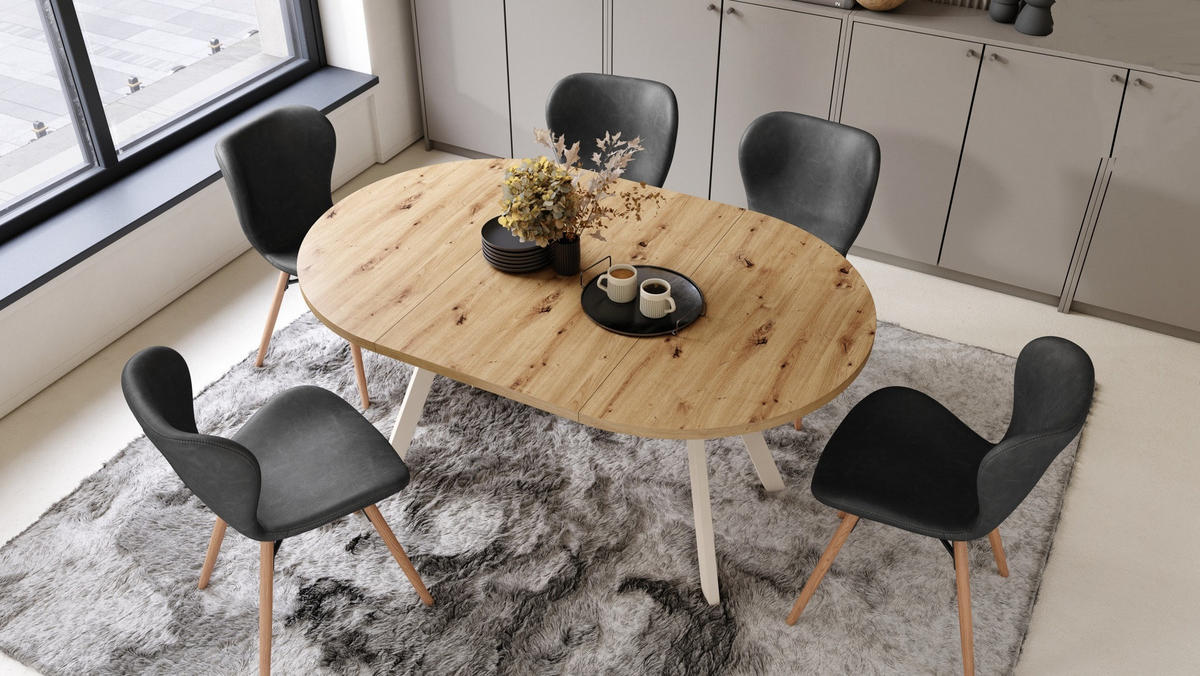 ESSTISCH Rund Eiche Artisan Beige 90x70 cm - Beige/Eiche Artisan, Holzwerkstoff (90/90/77cm) - designimpex