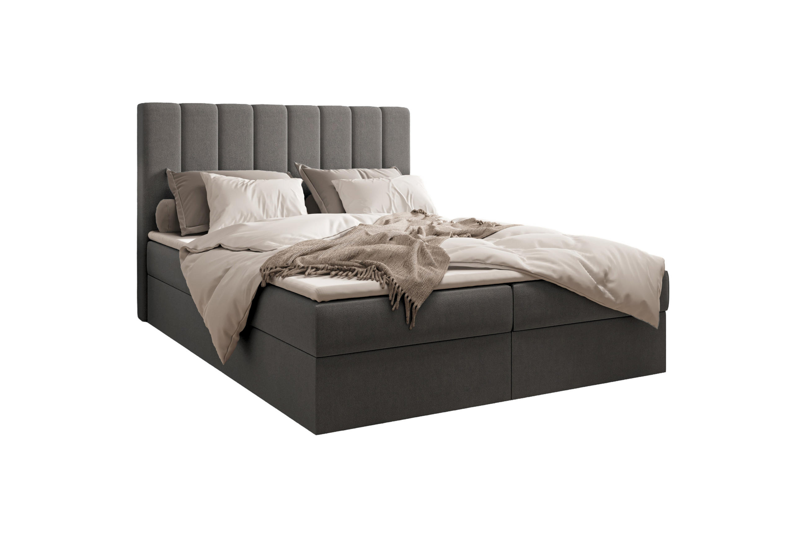BOXBETT 01 140 x 200 cm - Manila – Stilvoll und bequem Mit Bettkasten, PU-Topper, Federmechanismus, waschbarer Bezug - Graphitfarben, Holz (140/200cm) - ROYAL24_MARKT