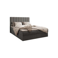 BOXBETT 01 140 x 200 cm - Manila – Stilvoll und bequem Mit Bettkasten, PU-Topper, Federmechanismus, waschbarer Bezug - Graphitfarben, Holz (140/200cm) - ROYAL24_MARKT