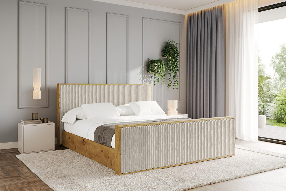 POLSTERBETT mit Bettkasten und Lattenrost, Boxbett mit Stauraum und Kopftei mit Matratze H3/H4 - ENZO10 120x200 Creme - Beige, Holzwerkstoff/Textil (120/200cm) - ALTDECOR