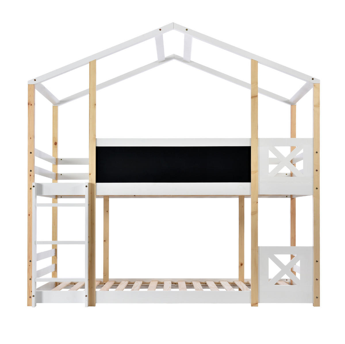 HAUSBETT 90/200 cm in Weiß mit Leiter und Tafel, Hochbett aus Massivholz - Weiß, Holz (90/200cm) - Flora Grace