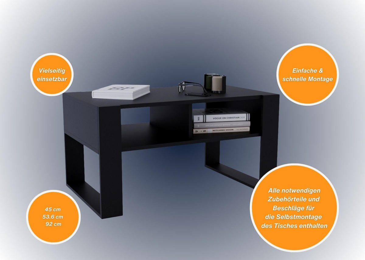 COUCHTISCH Kora92 92/45/53,6 - Schwarz, Holzwerkstoff (54/92/45cm) - RAUMHIRSCH FURNITURE