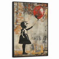 LEINWAND Bilder mit Rahmen - Graffiti - Banksy - Mädchen - Straßenkunst - 60x90 - Sandfarben, Textil (60/90cm) - MuchoWow