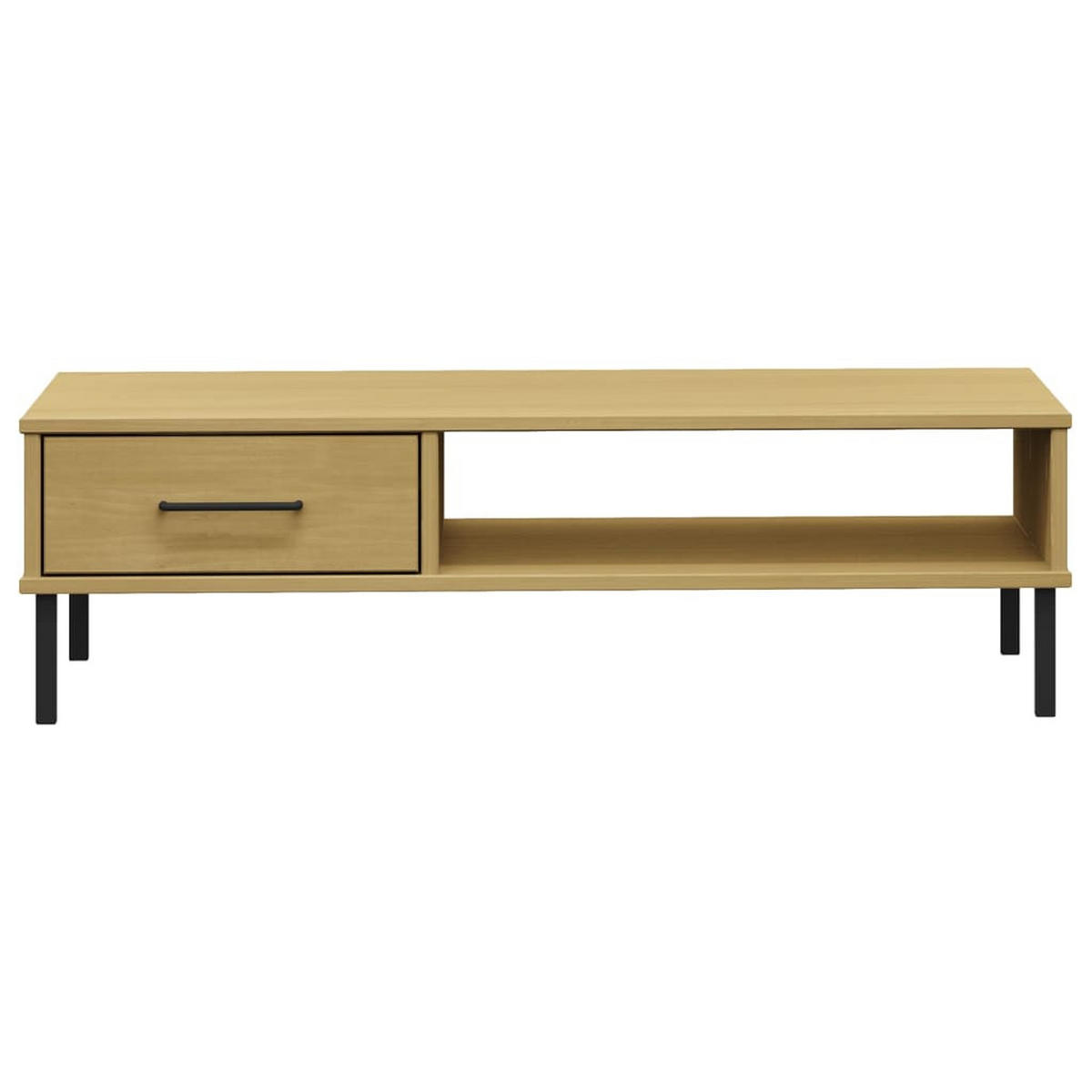 COUCHTISCH OSLO mit Metallbeinen Braun Massivholz Kiefer - Braun, Holz (100/55/29cm) - furnicato