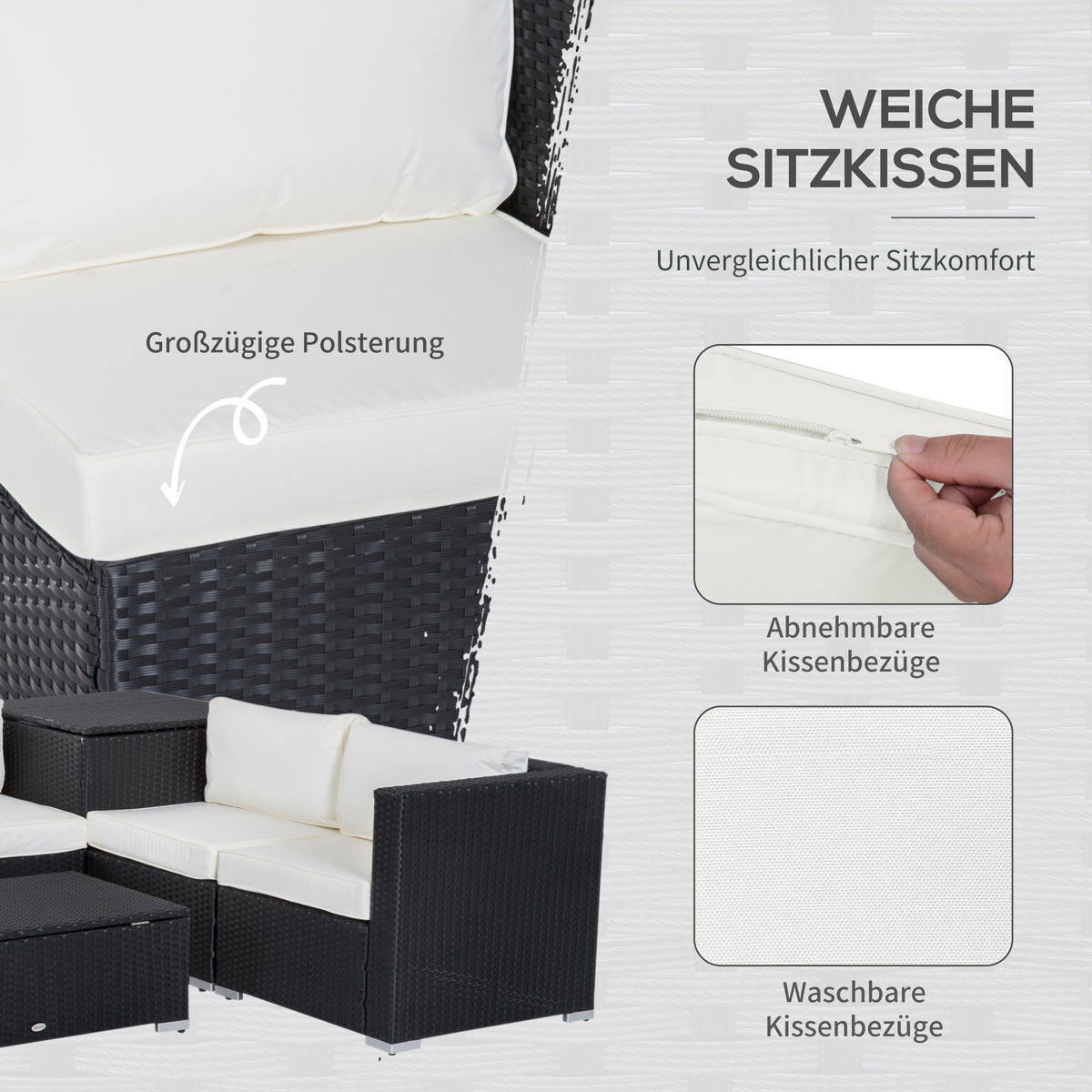 GARTENMÖBEL-SET 6 tlg. Sitzgruppe, Schwarz - Schwarz, Kunststoff