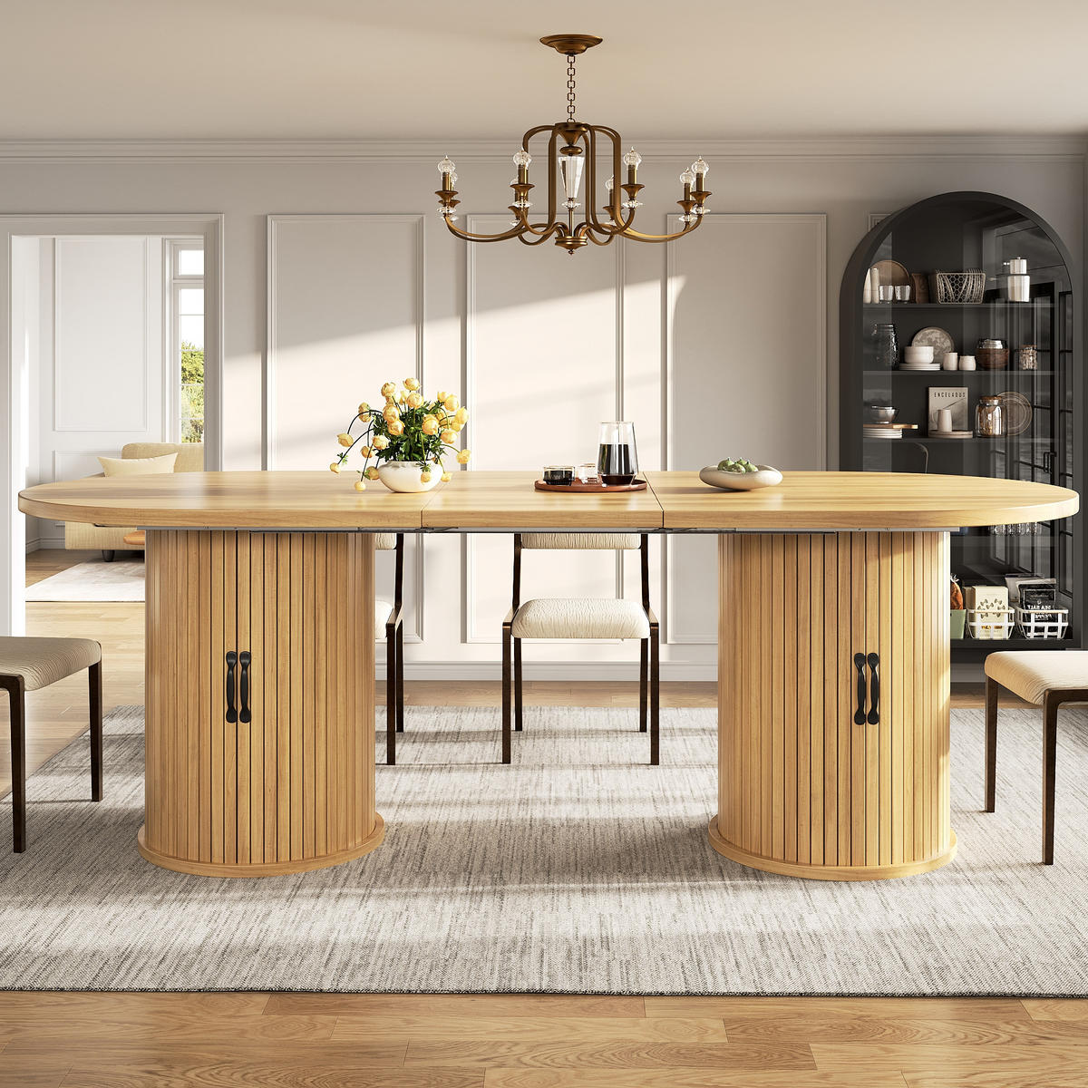ESSTISCH Naturfarben 150–190×80×75 cm mit Auszugmechanismus, verdecktem Staufach und Metallrahmen aus Holzwerkstoff - Naturfarben, Holzwerkstoff (80/150/75cm) - Luhomfu