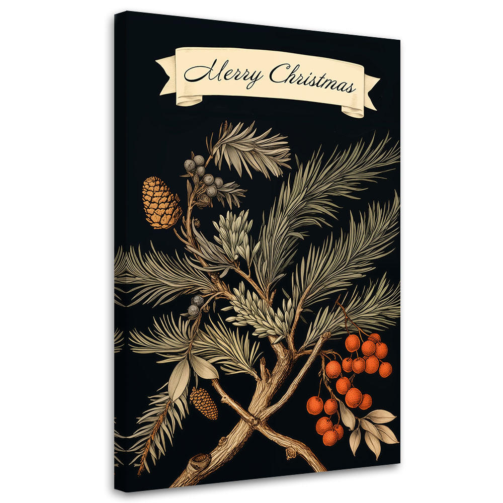 WANDBILD zeichen für frohe weihnachten und tannenzweig - Schwarz, Textil (40/60cm) - Feeby