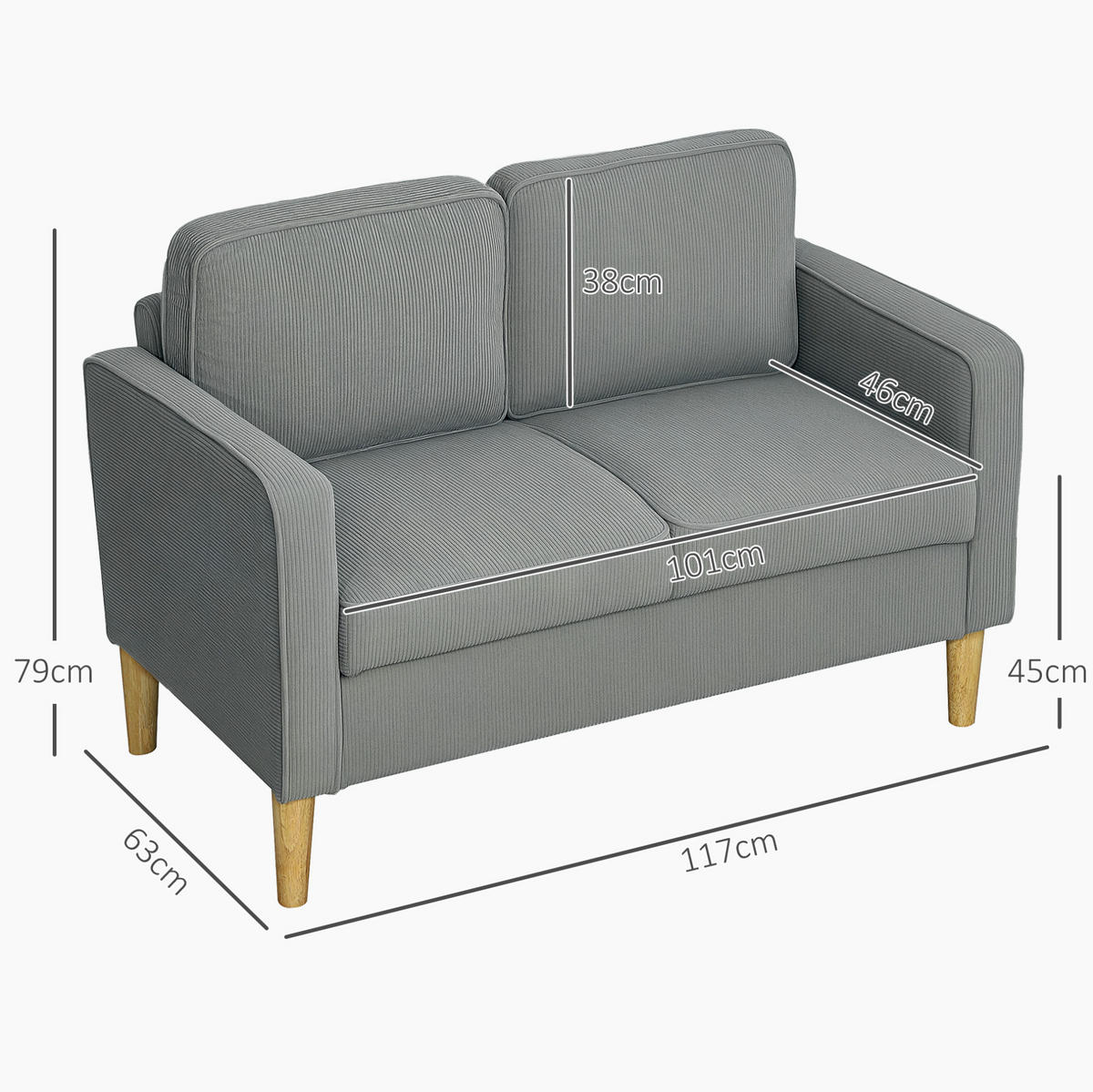 SOFA 2-Sitzer mit Stauraum 117 x 63 x 79 cm Hellgrau - Hellgrau, Holzwerkstoff (117/79/63cm) - Meubliv
