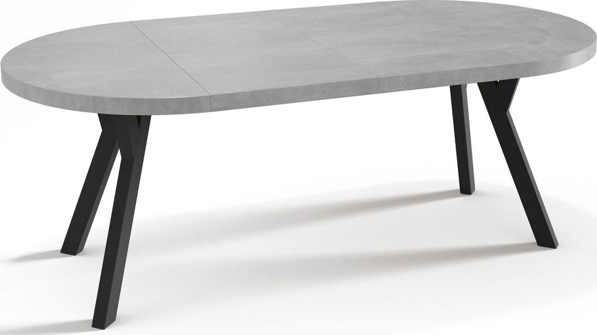 ESSTISCH Twixy runder ausziehbarer, Grauer Beton 90-170/90/76 cm - Hellgrau/Schwarz, Holz/Holzwerkstoff (90/90/76cm) - WFL GROUP
