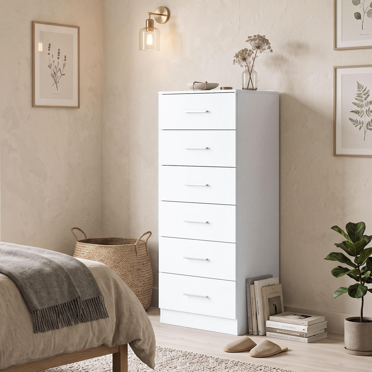 KOMODA MDF bílá - bílá/stříbrná, kov/kompozitní dřevo (40/110/40cm) - HOMCOM
