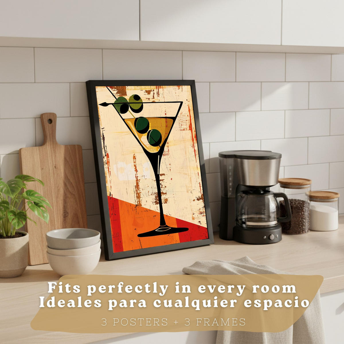PLAKAT Sada 3 Retro 3 A4 Černý rám - černá, papír (29.7/1/21cm) - Nacnic