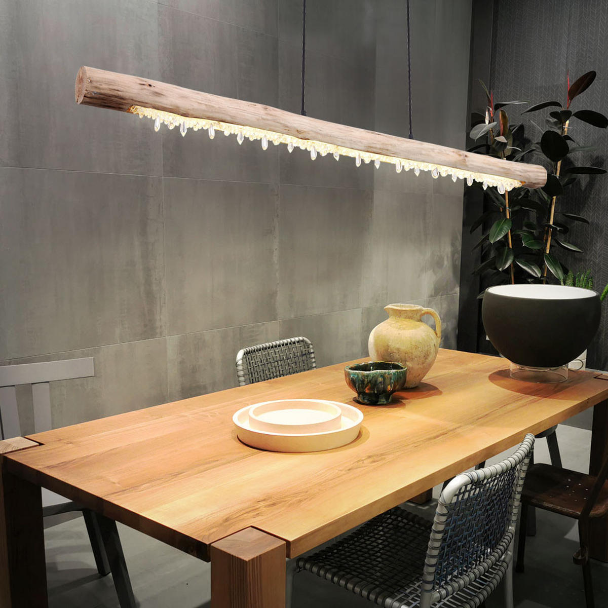 LED HÄNGELEUCHTE Metall Holzoptik Braun - Braun, Holz (120/7/150cm) - Globo Lighting