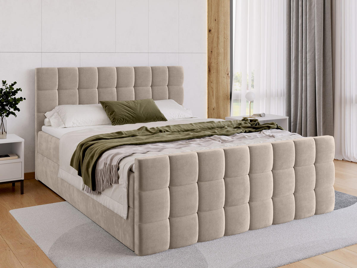 BOXBETT Dakota Duo mit Topper 140/200 Hellbeige - Creme, Holz/Textil (140/200cm) - Bromarkt