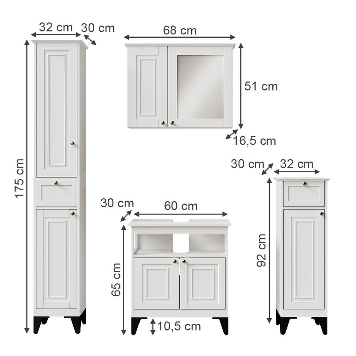 KUPAONSKI SET 4 KOMADA Vanity Bijela 4 dijela - bijela, drvni materijal (60/65/30cm) - Vicco