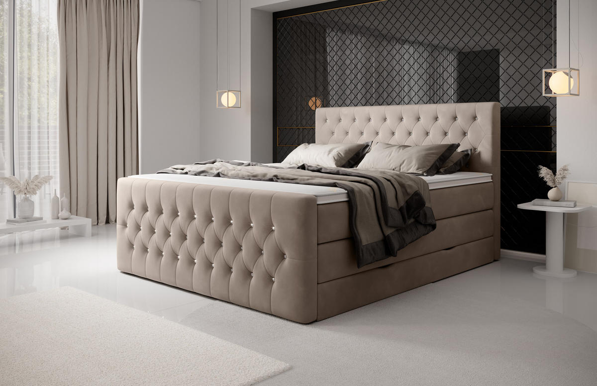 BOXSPRINGBETT Sira Beige 160/200 cm H2/H3 Samt - Beige, Textil (160/200cm) - wonello