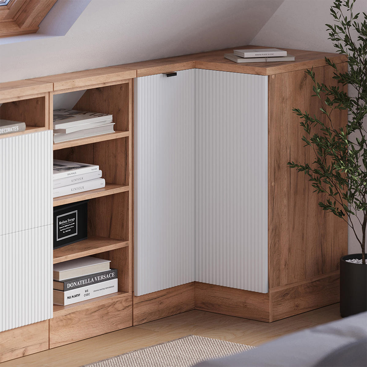 DACHSCHRÄGENSCHRANK ECKSCHRANK Rion Weiß Riffel 75.6 x 81.6 cm mit 1 Tür - Weiß, Holzwerkstoff (75.6/81.6/46cm) - Vicco