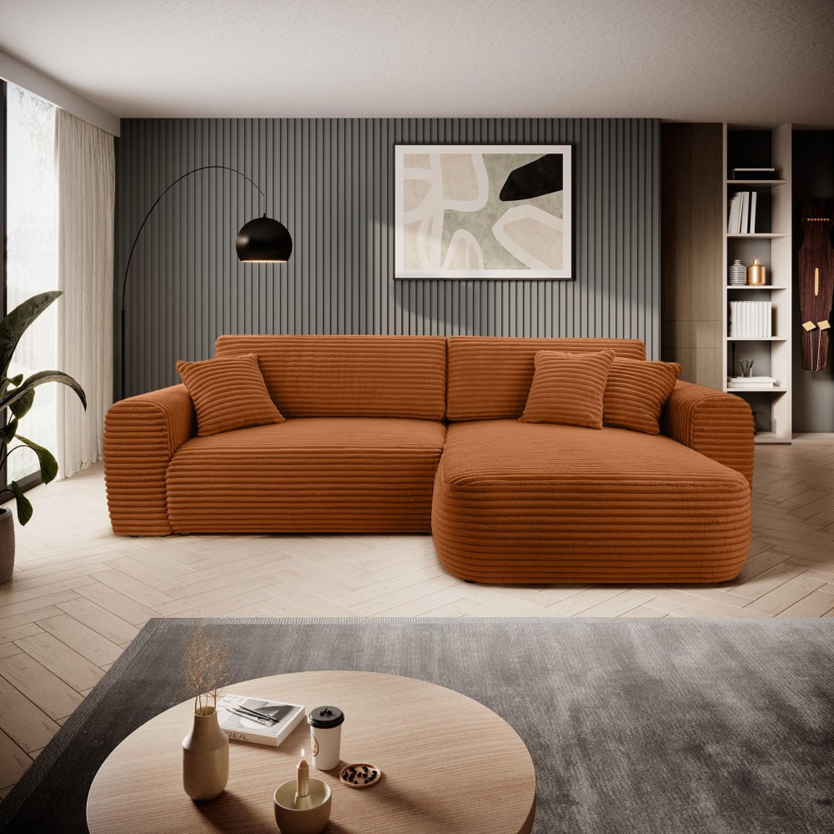 ECKSCHLAFSOFA Harmonia Ziegelrot rechts - Schwarz/Dunkelrot, Textil (297/169cm) - Beautysofa
