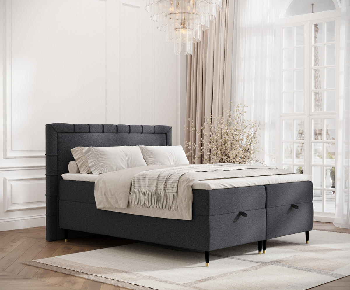 BOXBETT Voyage Schwarz 140/200 cm mit Matratze und Topper - Schwarz, Holz/Holzwerkstoff (140/200cm) - Maison de Reve