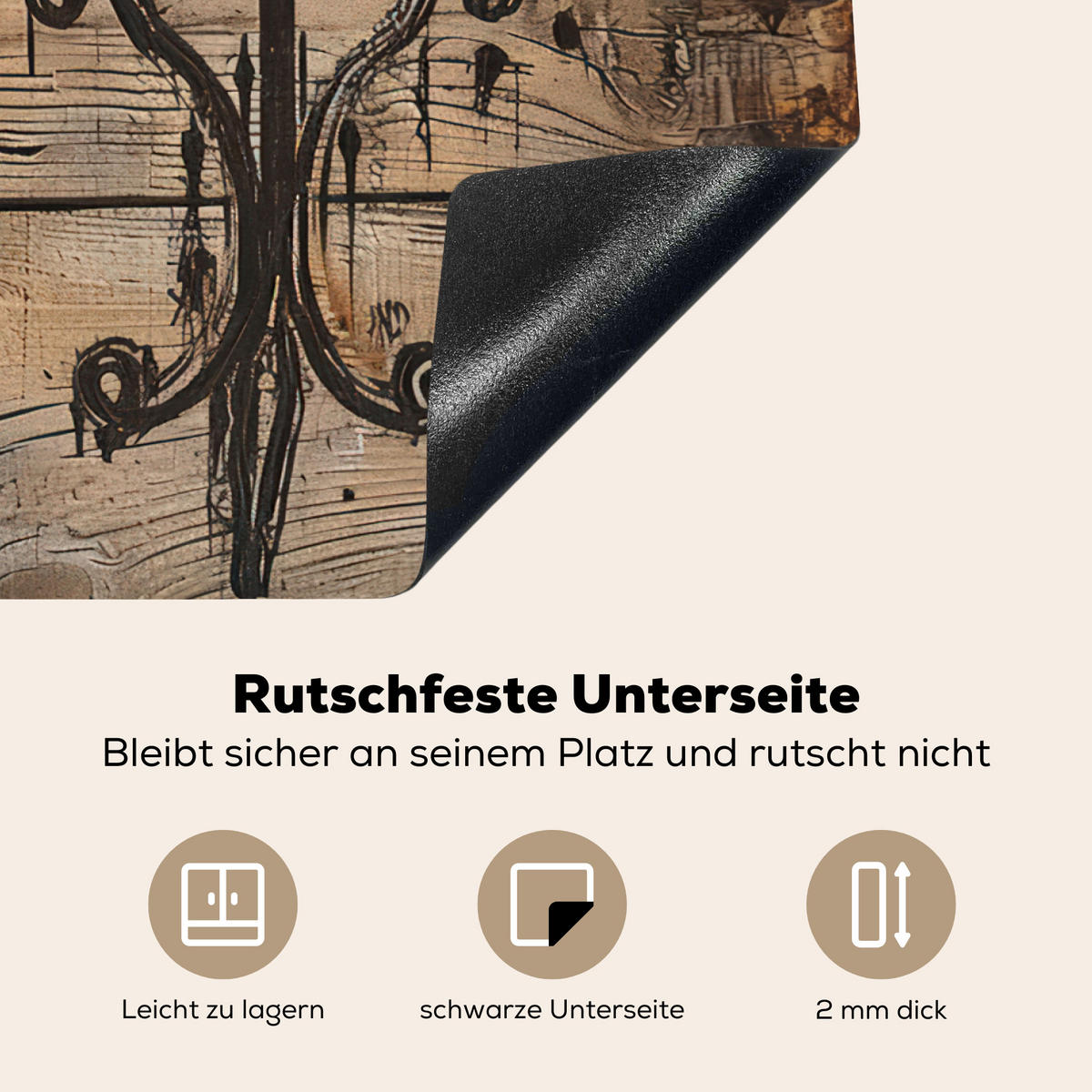 HERDABDECKPLATTE Cafe - Holz - Kaffee - Regale Induktionsmatte 71x52 cm - Schwarz, Kunststoff (71/52/0.2cm) - MuchoWow