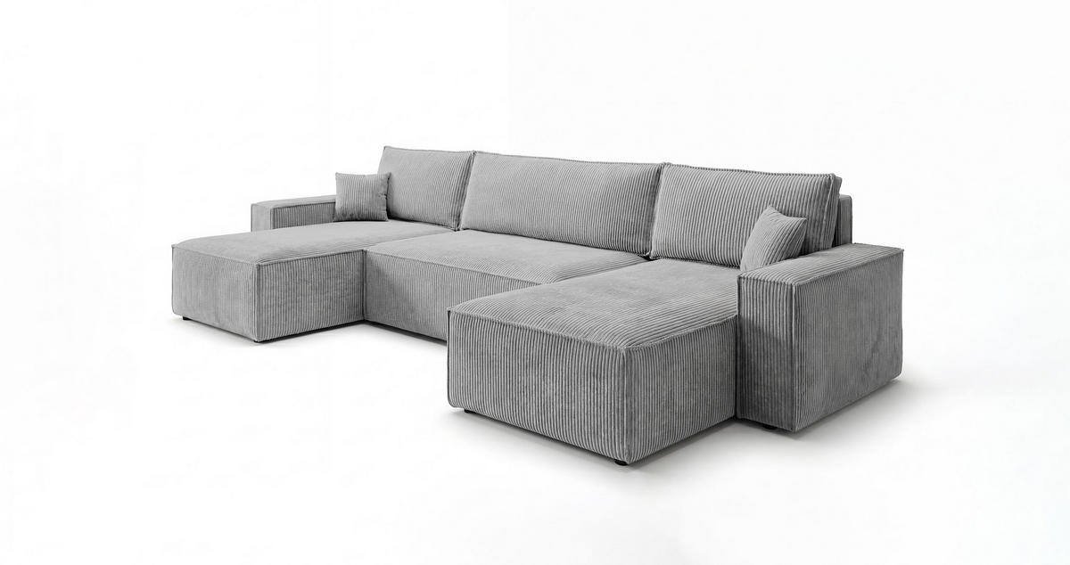 SEDACÍ souprava CALIFORNIA MINI tvar U šedá manšestr Poso 55 - funkce spaní, úložný prostor - šedá, textil (312/85/142cm) - Cornero