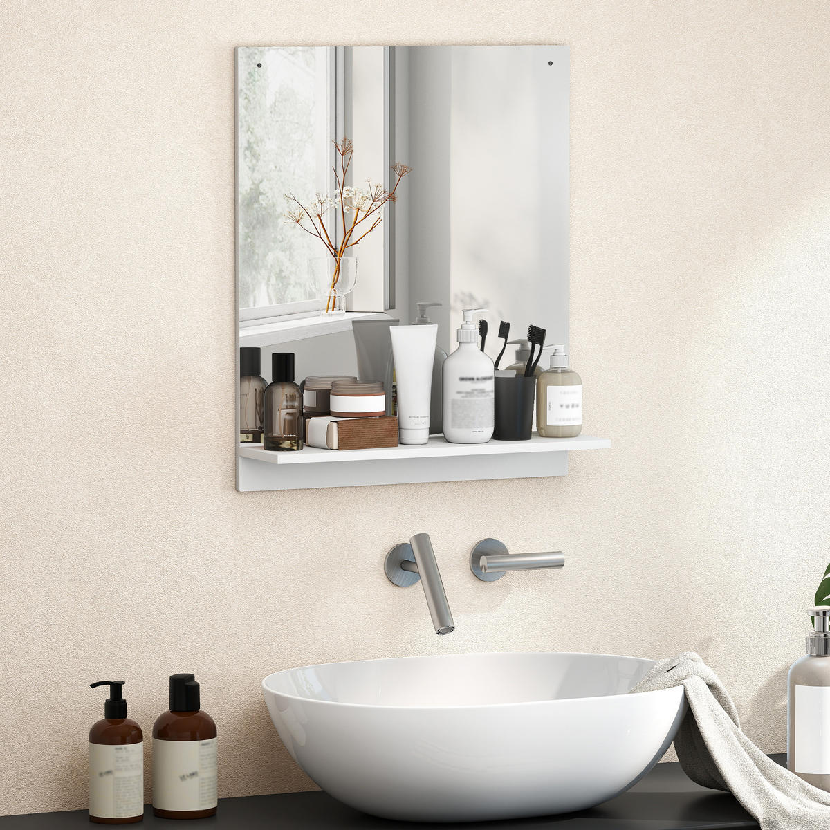 BADSPIEGEL mit Regal 50/60 cm - Weiß, Holzwerkstoff (14/60/50cm) - HOMCOM