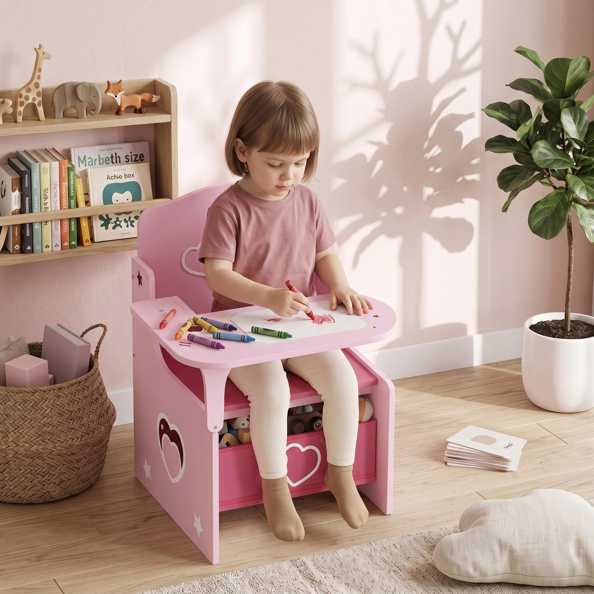 KINDERTISCH-MIT-STUHL MDF Vliesstoff Rosa - Rosa, Holzwerkstoff/Textil (51/59/58.5cm) - AIYAPLAY