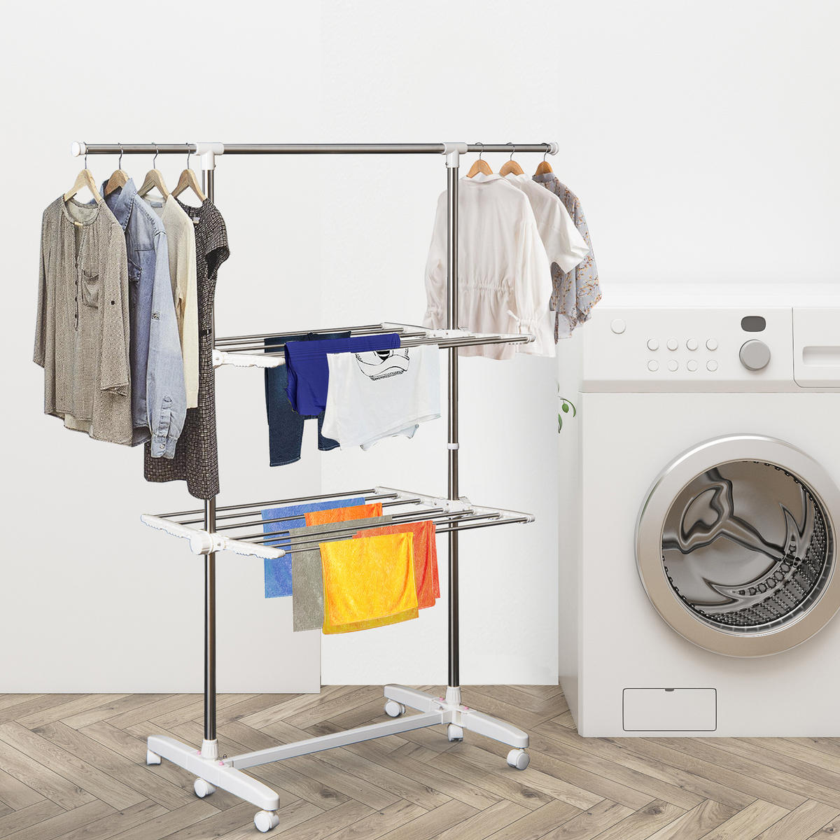 WÄSCHESTÄNDER Kunststoff Edelstahl Weiß - Weiß, Kunststoff (55/154/136.5cm) - HOMCOM
