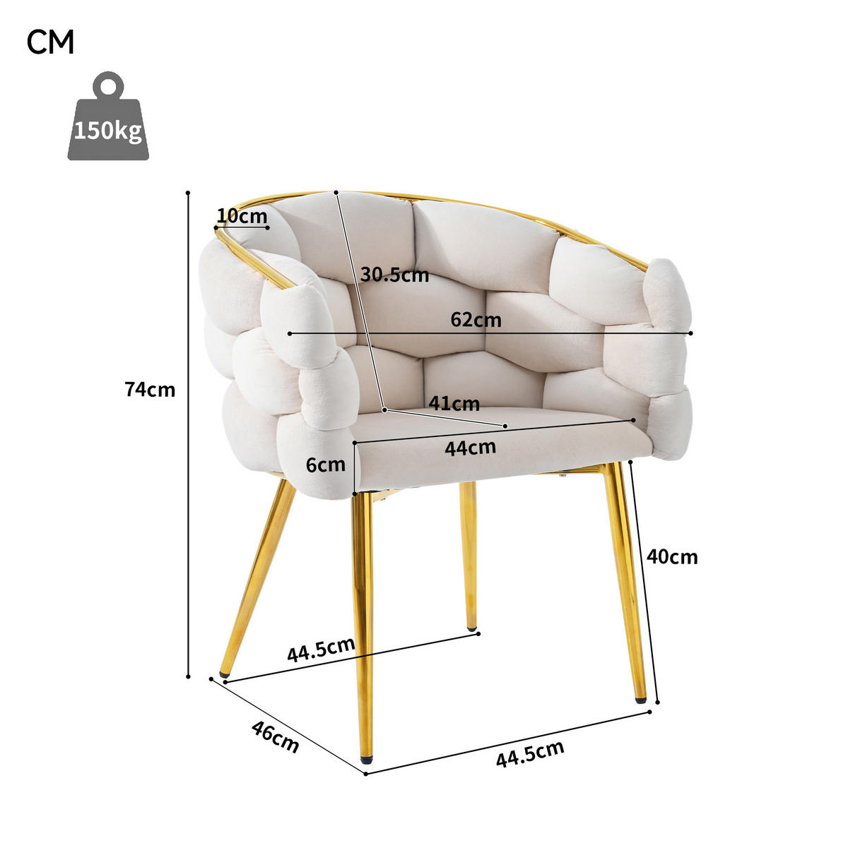 ESSZIMMERSTUHL 2er-Set 44 x 41 x 74 cm Samt Beige - Beige, Metall (41/74/44cm) - Meubliv