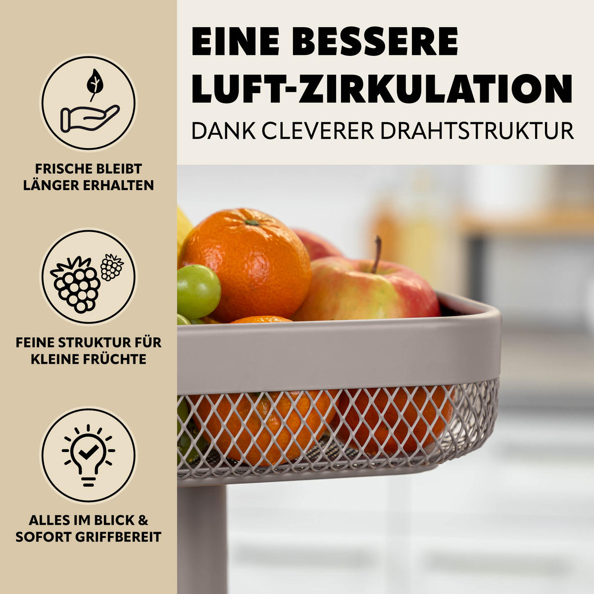 OBSTETAGERE eckig, 2-stöckig, 20 x 20 cm und 30 x 30 cm, taupe, Metall - Taupe, Metall (31cm) - eluno