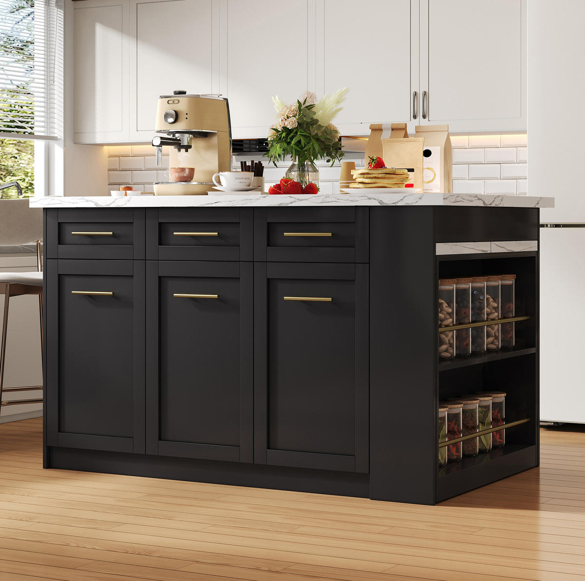 KÜCHENINSEL mit ausziehbarem Esstisch 150 x 90 x 90 cm Schwarz/Weiß - Schwarz, Holz (90/90/150cm) - Beauniv