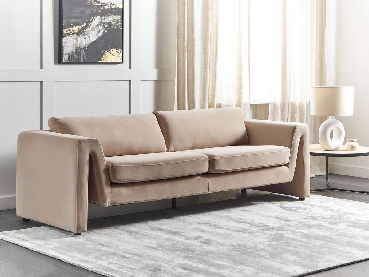 3-SITZER-SOFA Samtstoff sandbeige Maunu - Sandfarben/Schwarz, Textil (237/76/83cm) - Beliani