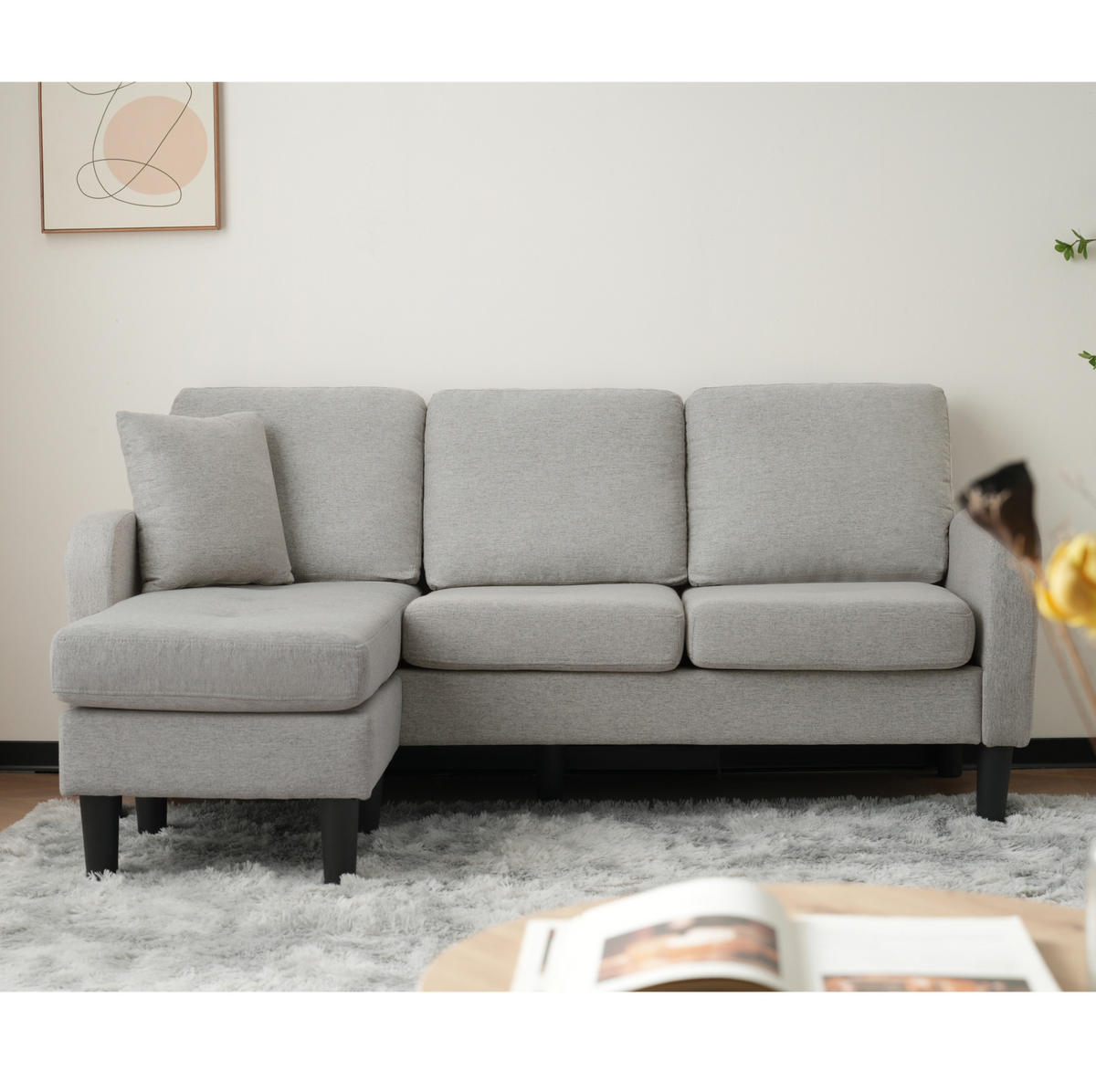 ECKSOFA modular mit Chaiselongue 166 x 118 x 77 cm Grey - Grau, Holz (118/166cm) - Meubliv