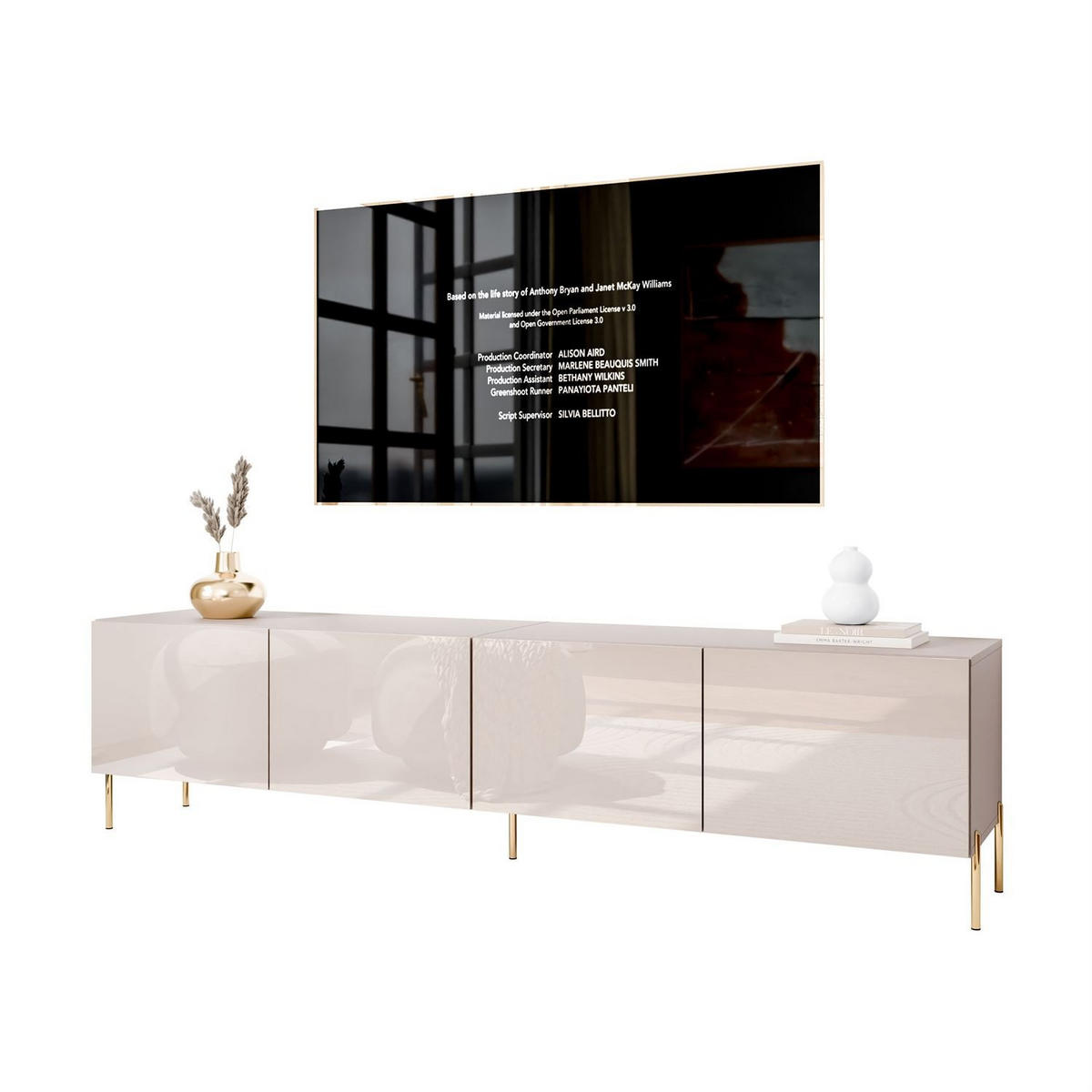 TV-SCHRANK COLGANTE 100 Kaschmir Hochglanz, mit LED, Gerade goldene Füßen - Kaschmir/Goldfarben, Holzwerkstoff (200/50/40cm) - Lookway