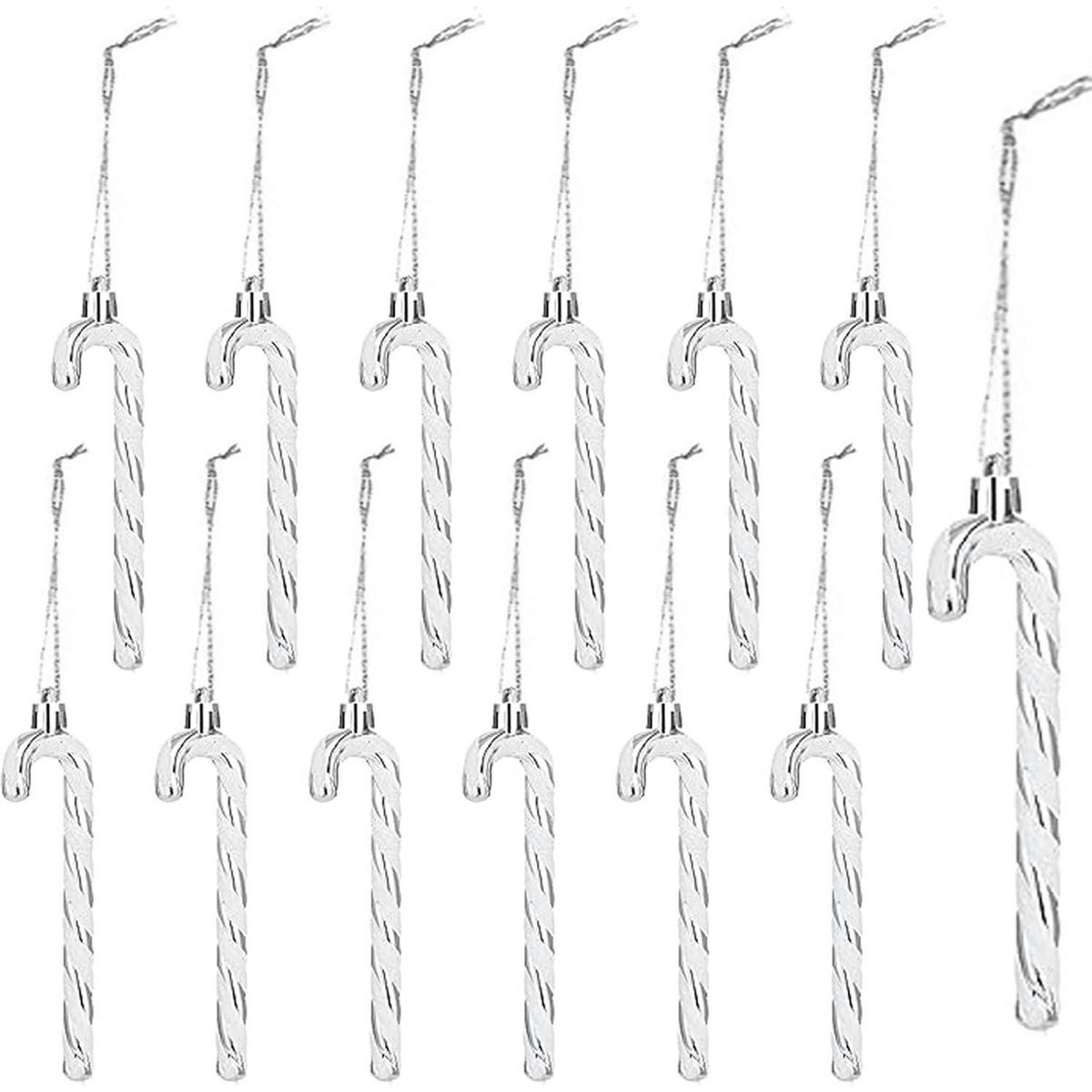 WEIHNACHTSBAUMSCHMUCK 12-teiliges Set Zuckerstangen Anhänger Weiß-Silber - Silberfarben, Kunststoff (3/1/13cm)