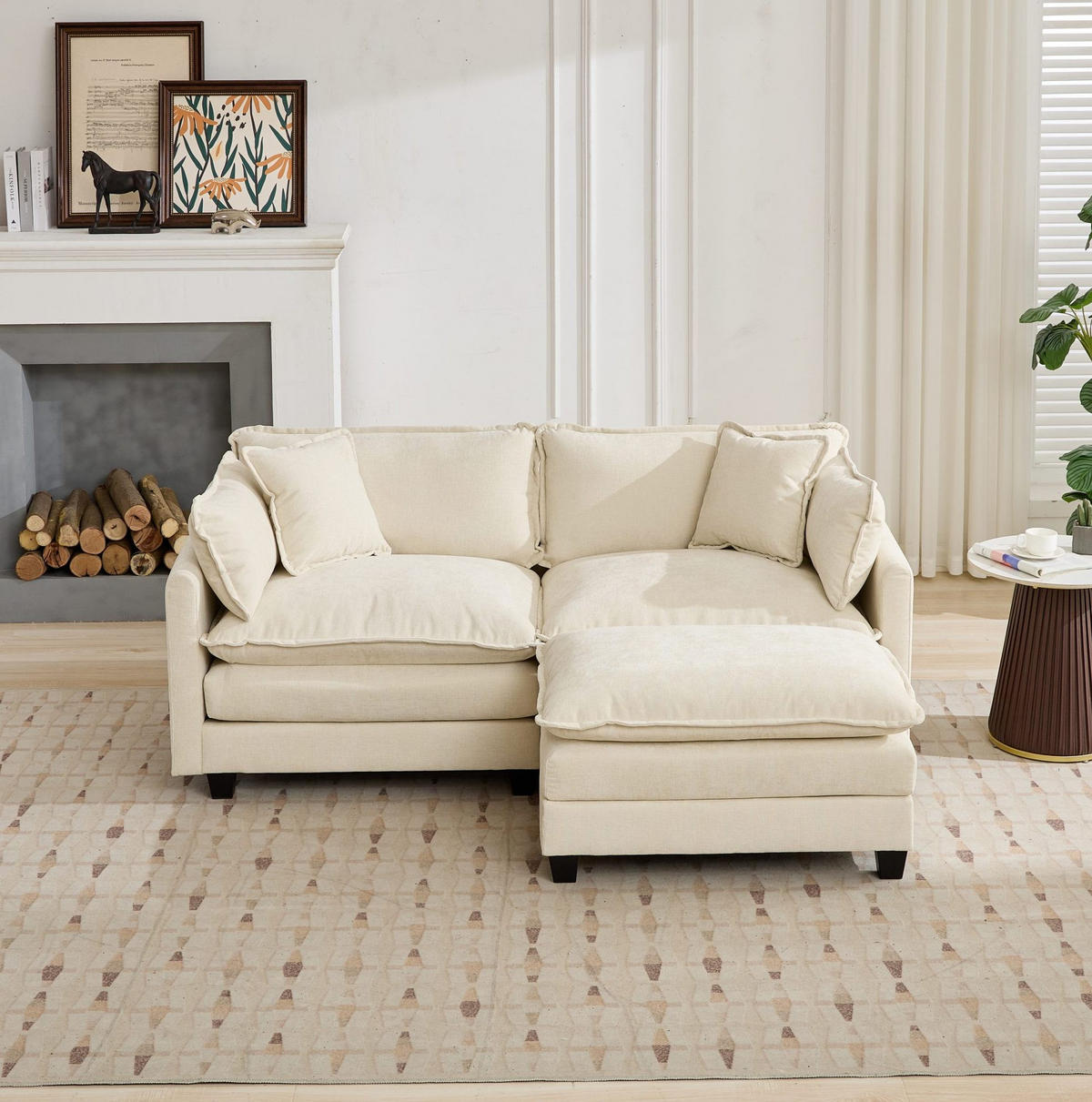 SOFA modular Chenille Beige 2er-Paket - Beige, Holz (75/84/195cm) - Meubliv