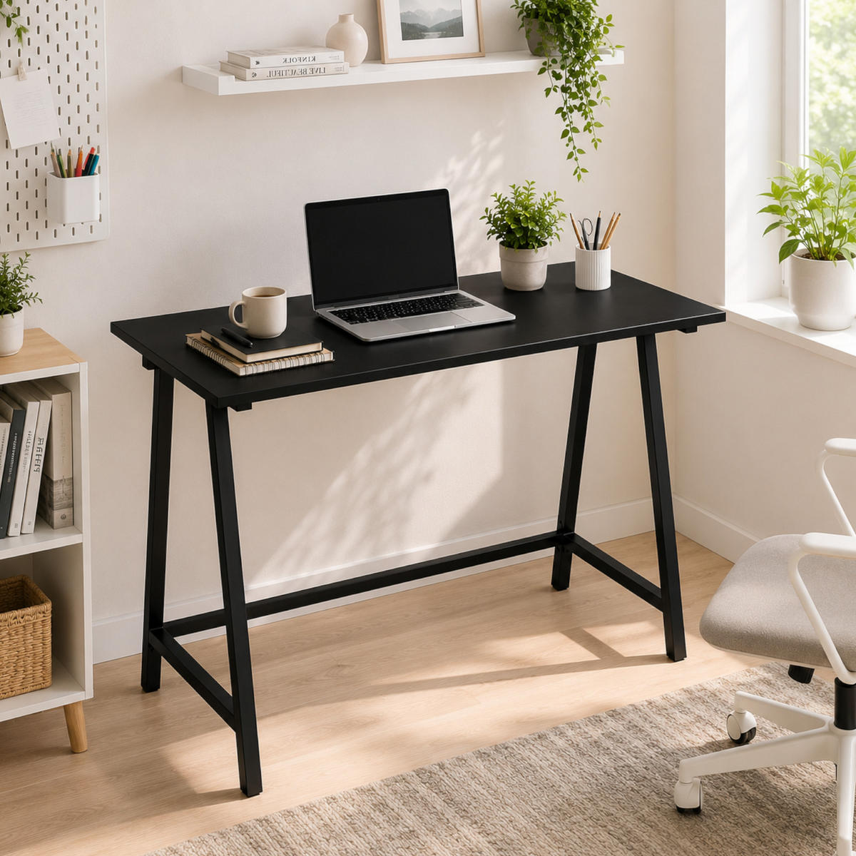 SCHREIBTISCH Metall Holzoptik Schwarz stabil 100x50x75 cm - Schwarz, Holzwerkstoff/Metall (50/100/75cm) - Begryf