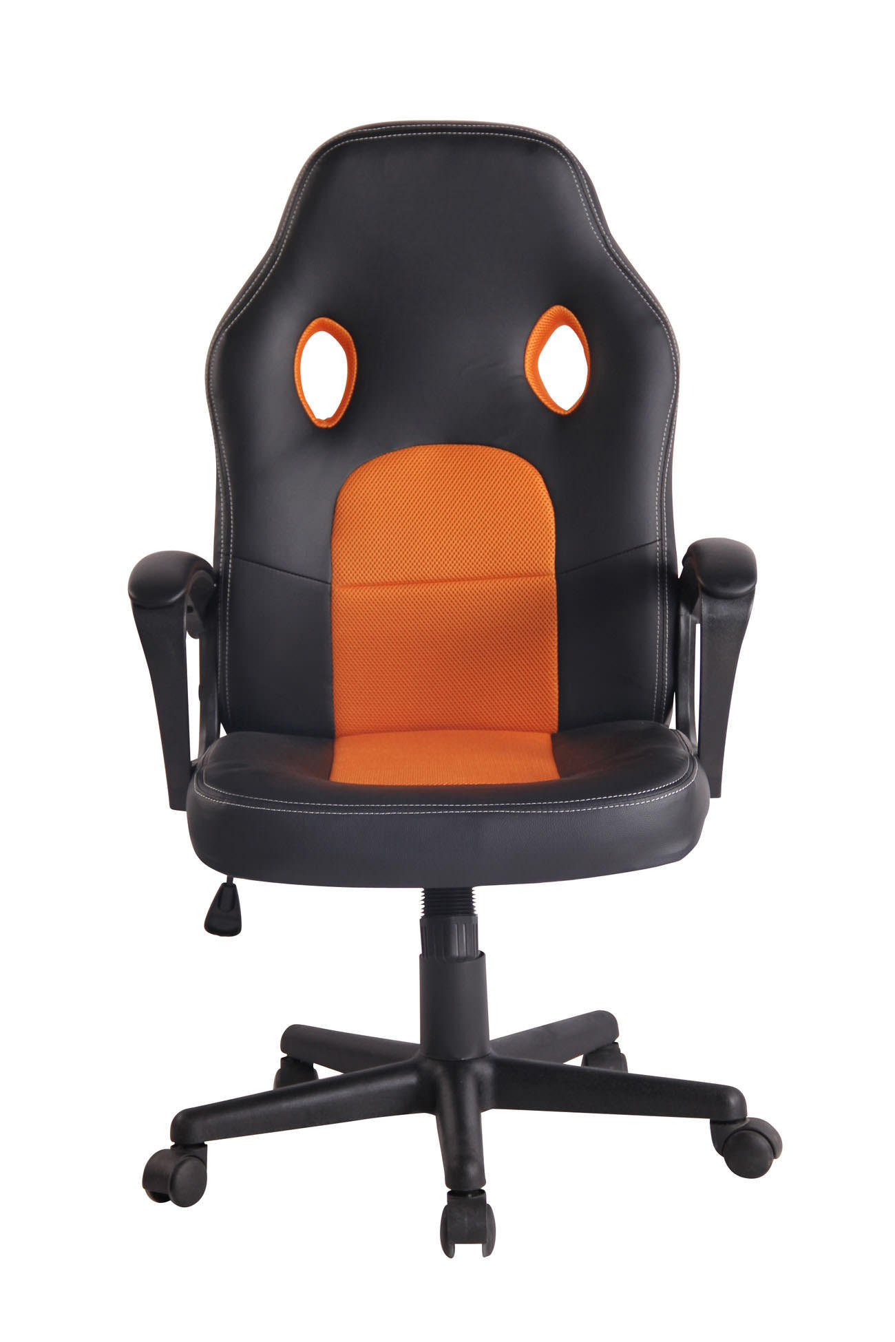 DREHSTUHL Lederlook schwarz/orange - Schwarz/Orange, Kunststoff/Textil (61/106/59cm) - CLP