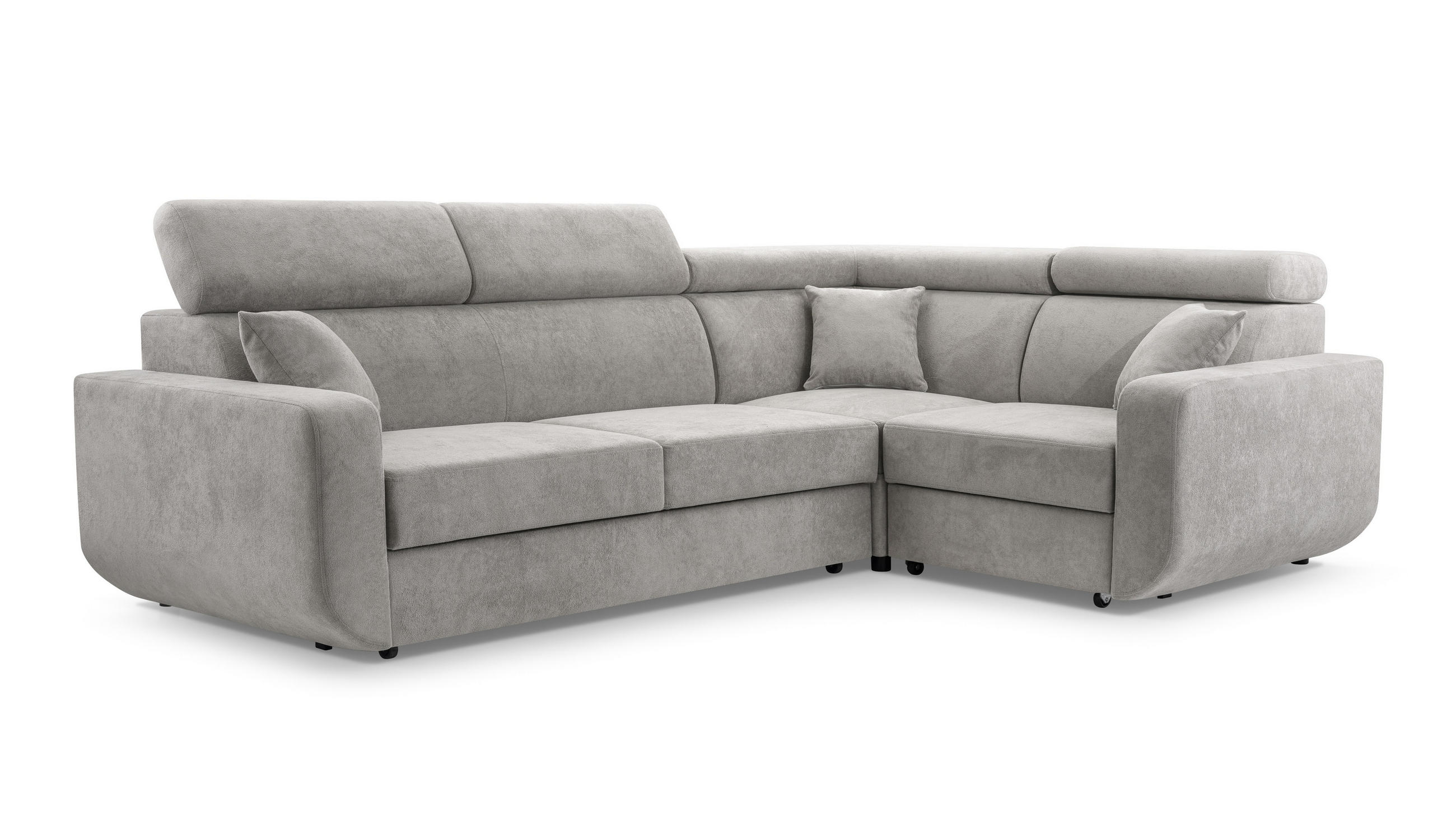 ECKSOFA RENO Grau Plüsch-Stoff mit Schlaffunktion - Grau, Holz (263/184cm) - MASSENO