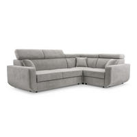ECKSOFA RENO Grau Plüsch-Stoff mit Schlaffunktion - Grau, Holz (263/184cm) - MASSENO