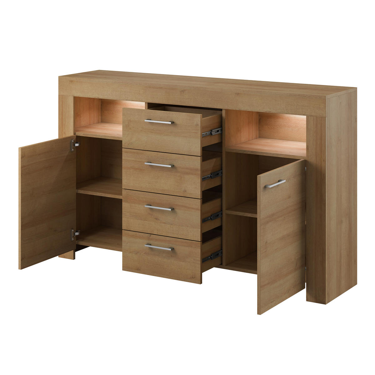 SIDEBOARD CIELO 155x40x96 cm mit 4 Schubladen und 2 Türen Eichefarben - Braun, Holzwerkstoff (155/96/40cm) - MASSENO