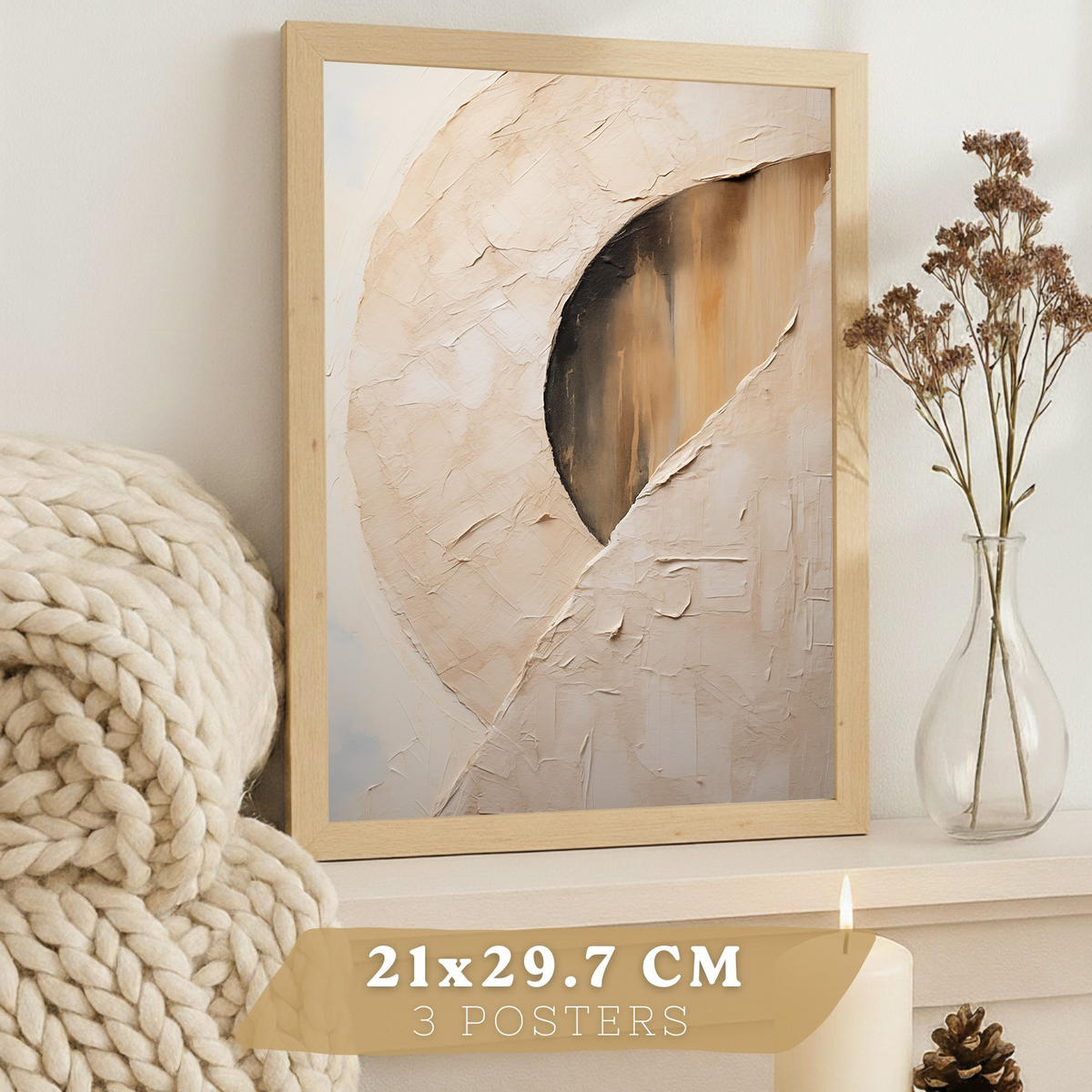 PLAKAT Sada 3 Abstrakt Béžová A4 bez rámu - čirá, papír (29.7/1/21cm) - Nacnic