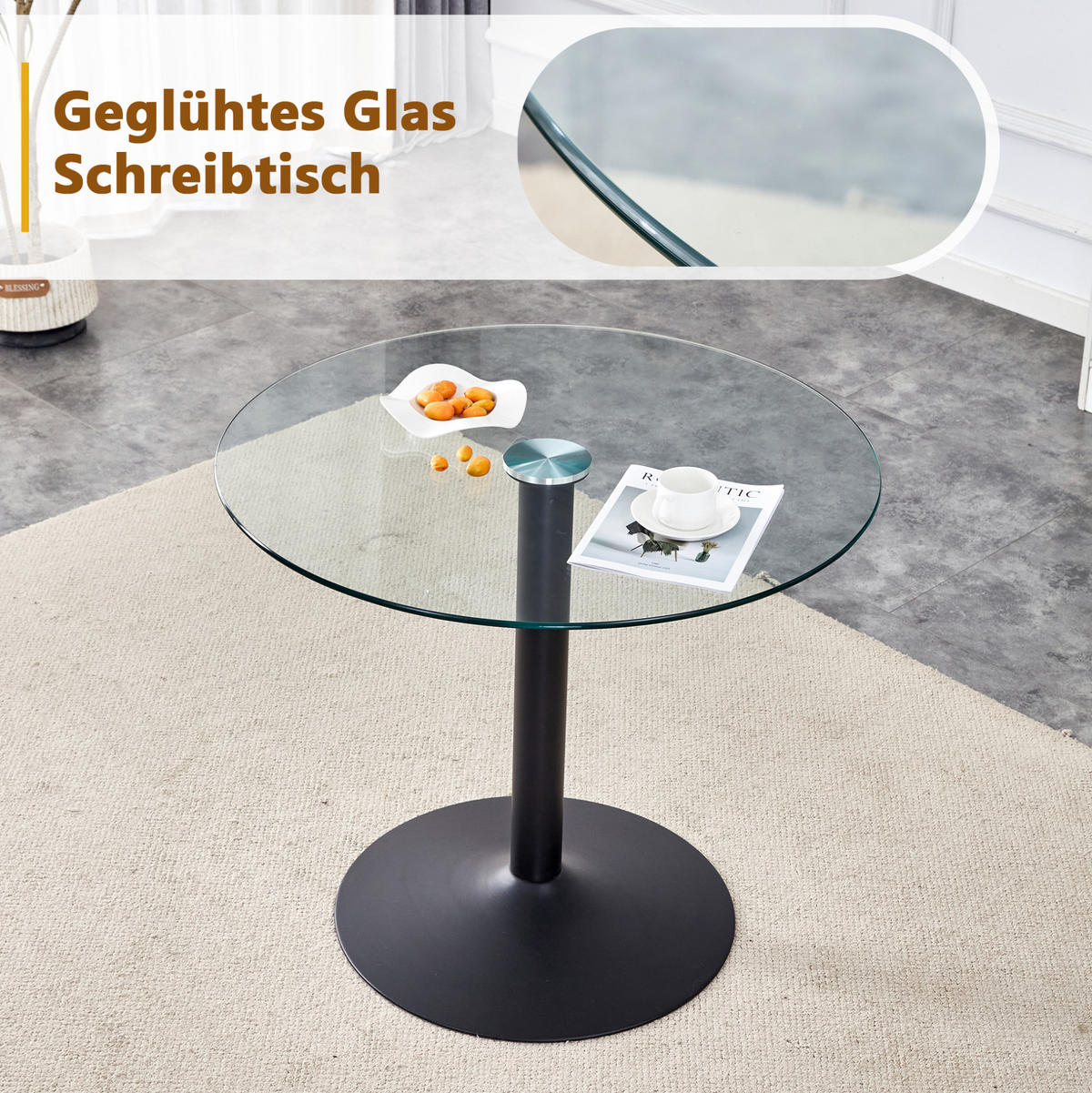 ESSTISCH 85/76 cm Schwarz/Transparent aus Glas und Metall - Schwarz, Holzwerkstoff (85/85/76cm) - OKMYHOME