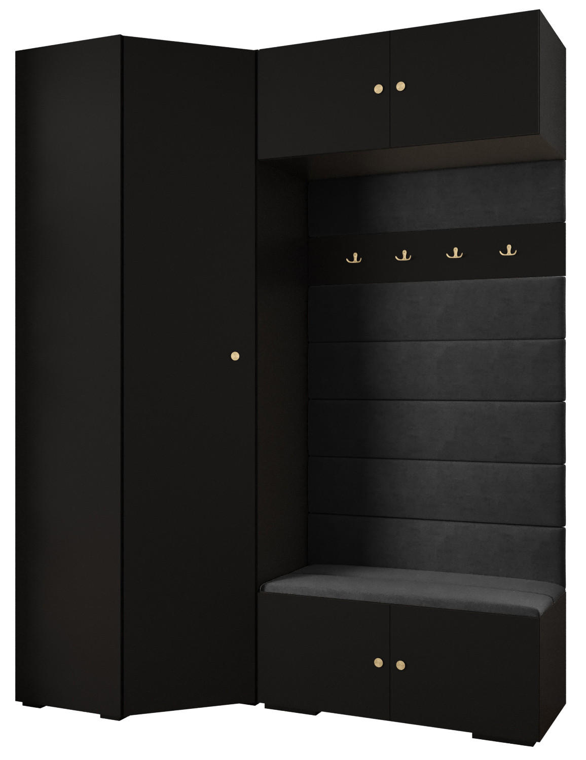 Abiks Möbel Garderoben-Set Schwarz, Schwarz, Gold 181.7x236.7x47 cm