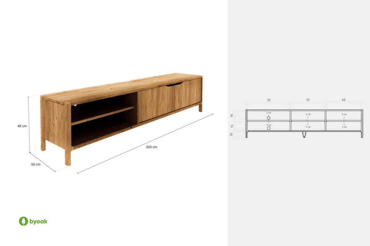 TV-SCHRANK PAUL Kernbuche - Kernbuche, Holz (200/48/50cm) - byoak