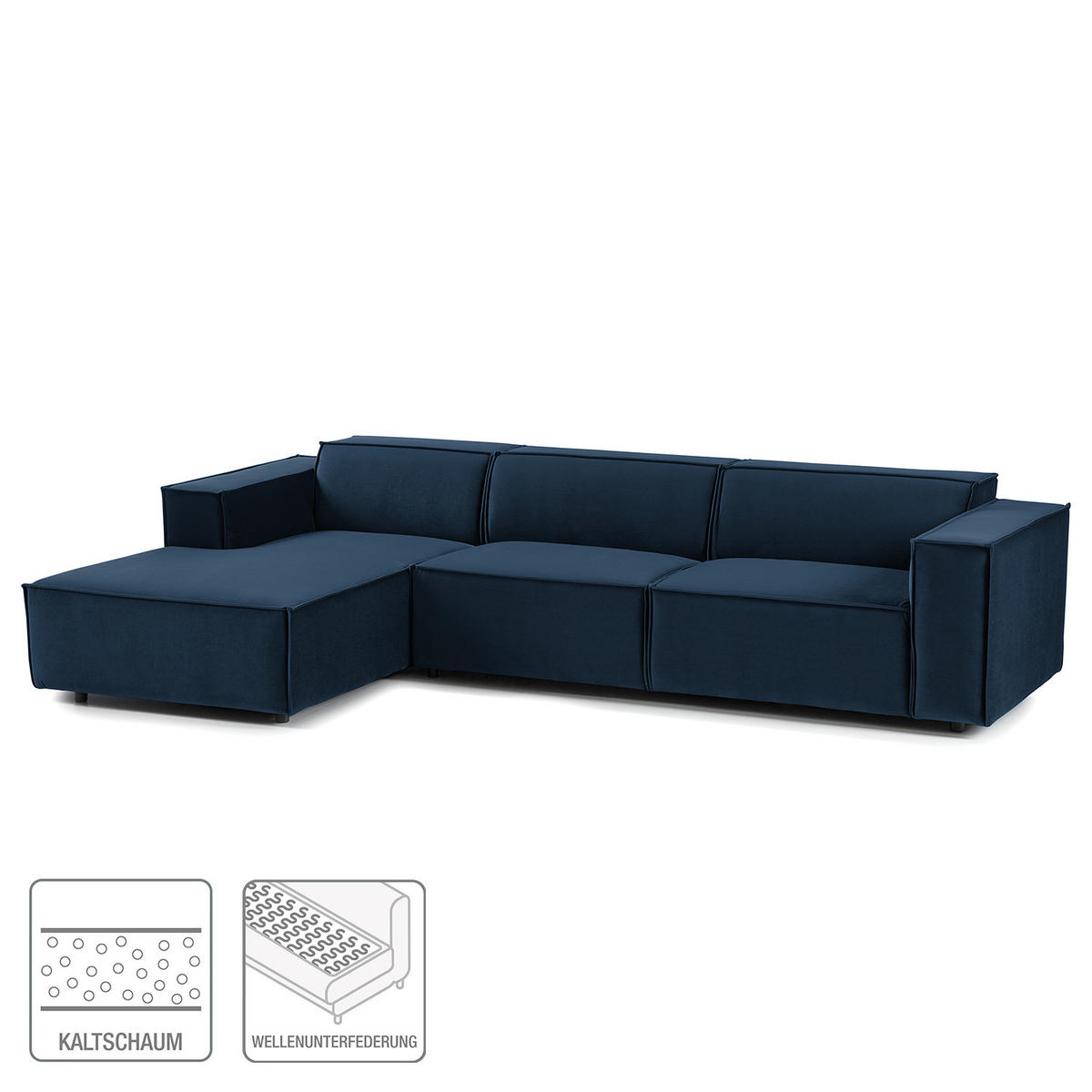 ECKSOFA mit Longchair - Schwarz/Dunkelblau, Kunststoff/Textil (294/177cm) - home24