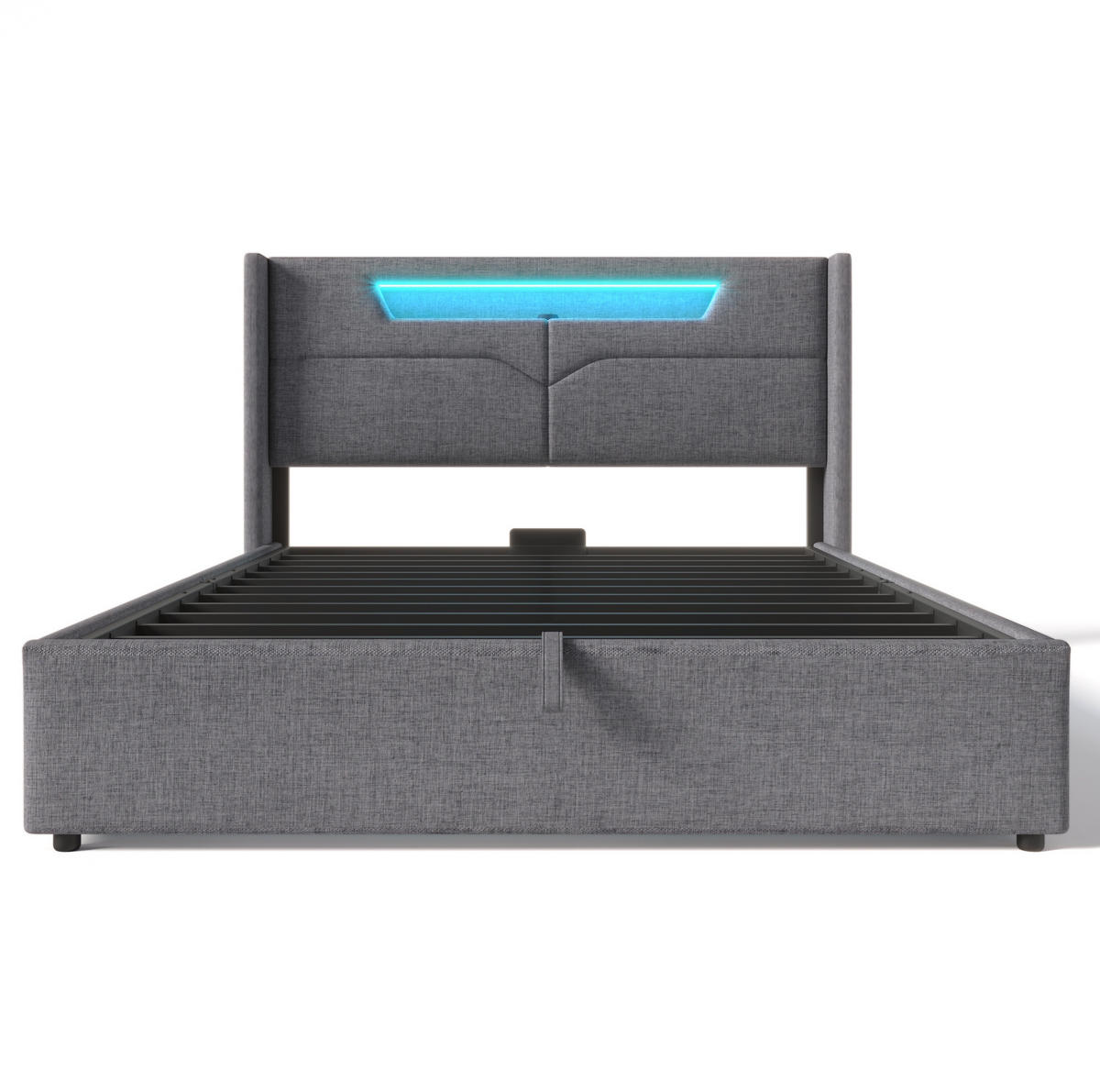 POLSTERBETT 160/200 cm Grau aus Leinen mit LED-Beleuchtung und Stauraum - Grau, Textil (160/200cm) - OKMYHOME
