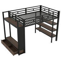 HOCHBETT 140/200 cm DE-03427, mit offenem Kleiderschrank, Lochwand und LED, in Schwarz - Schwarz, Holzwerkstoff/Metall (140/200cm) - ComfortXL