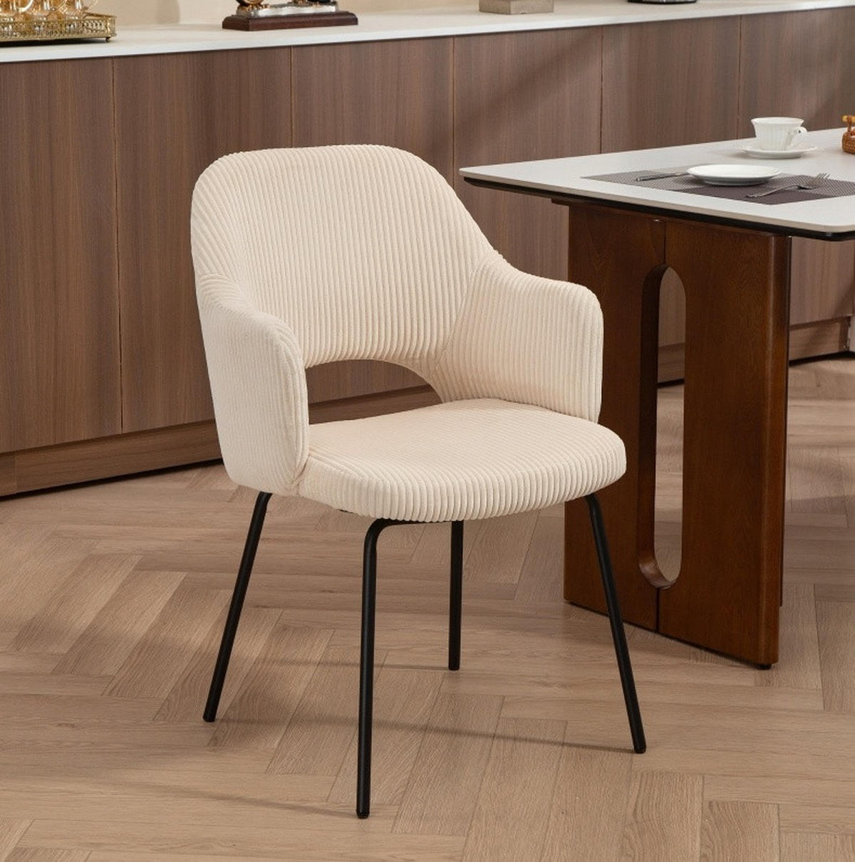 STUHL 62.5x57x85.5 cm in Beige, gepolstert, Cordbezug, Wannenform - Beige, Textil (57/85.5/62.5cm) - Modfu