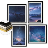 WANDBILDER 4er-Set - 50x50 cm & 40x60 cm Schwarzer Rahmen - Nachthimmel, Berge, Winter, Weltraum - Schwarz, Kunststoff (50/50cm) - ArtPrintCave